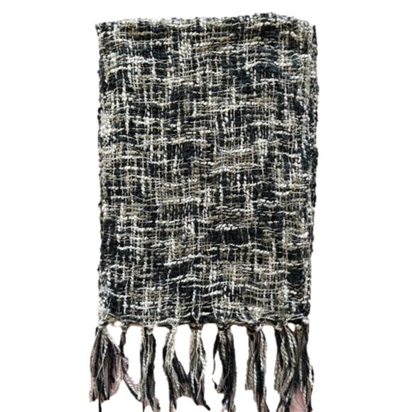 Soft winter scarf with tassels. Knitted black & white elegant winter wear. - Picture 8 of 8